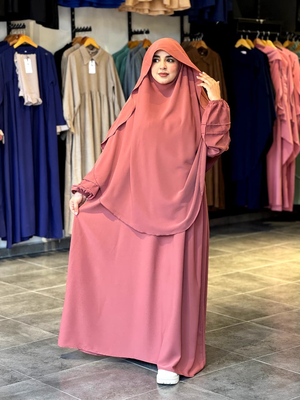 Ensemble khimar & jupe — vieux rose